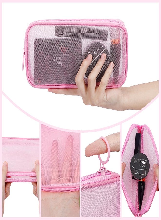Sinzip 4 Pieces Mini Zipper Nylon Mesh Pouch, Mesh Cosmetic Bags Makeup Bags, Multipurpose Travel Toiletry Bags for Office Supplies and Travel Accessories (Purple, M) - Image 2